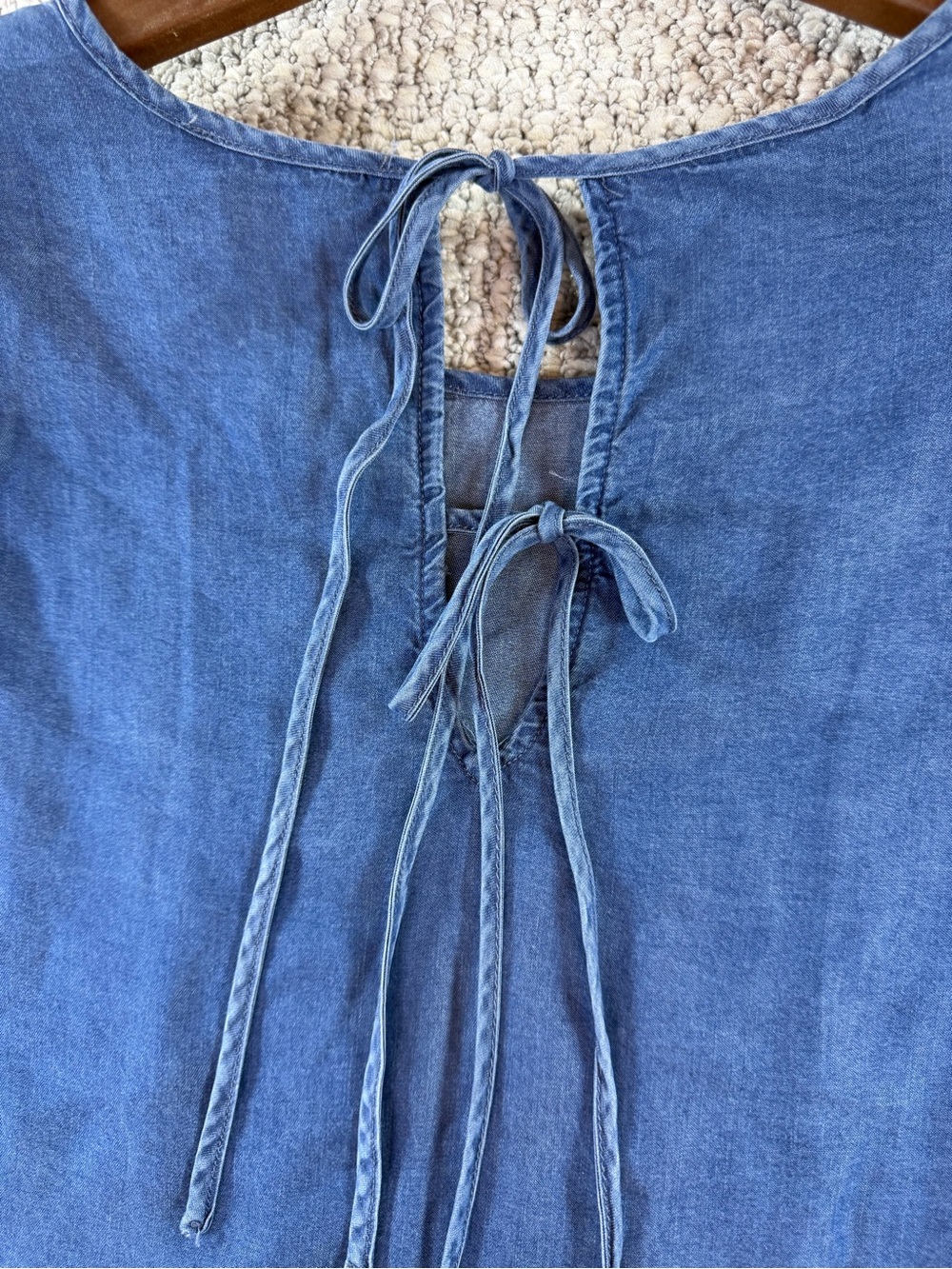 Lightweight Indigo Chambray coastal Short Sleeve top by Laurel Grey women Sz L - Picture 6 of 10